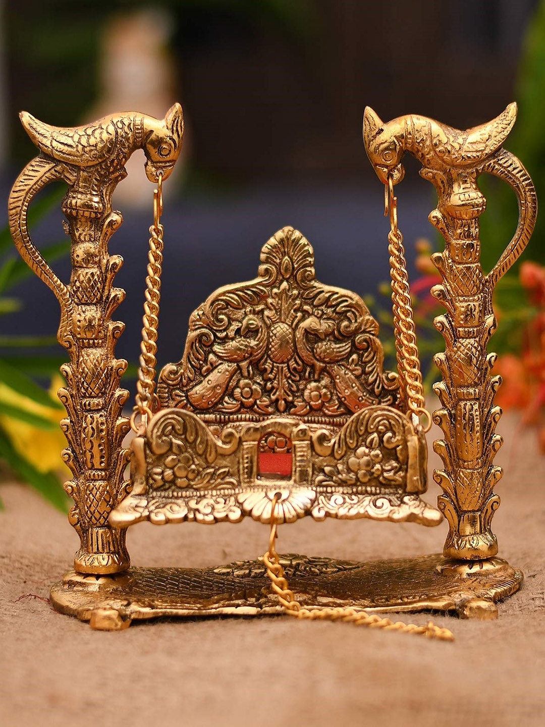 

CraftVatika Gold-Plated & Red Swing Jhula Singhasan Pooja Chowki