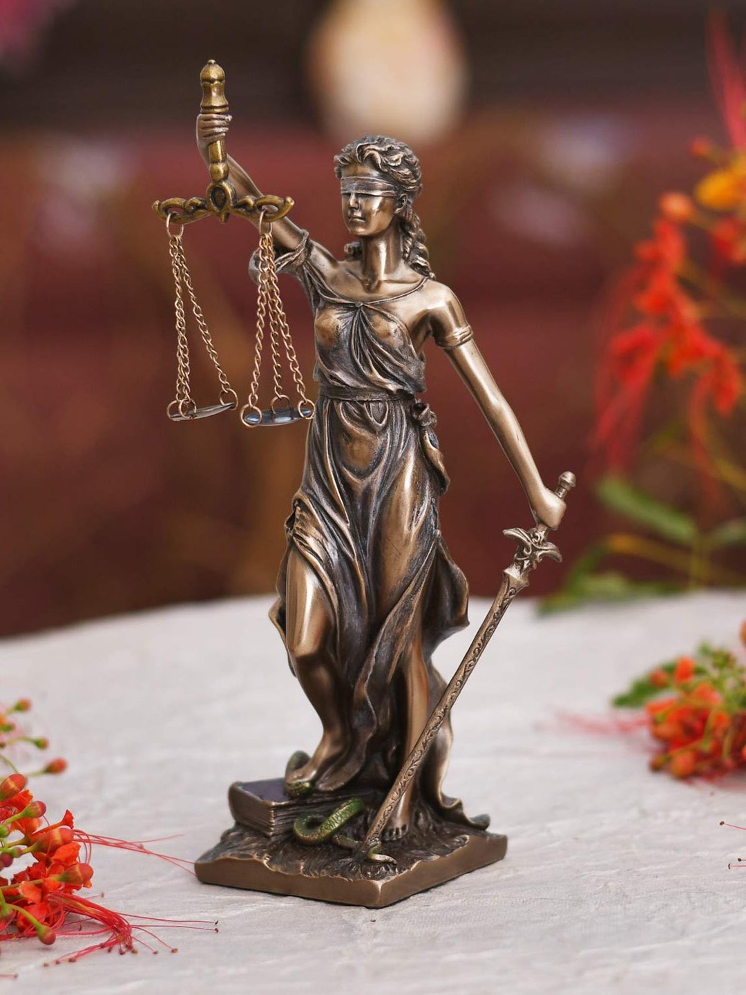 

CraftVatika Bronze-Toned Blind Lady Justice Statue Of Law Figurine