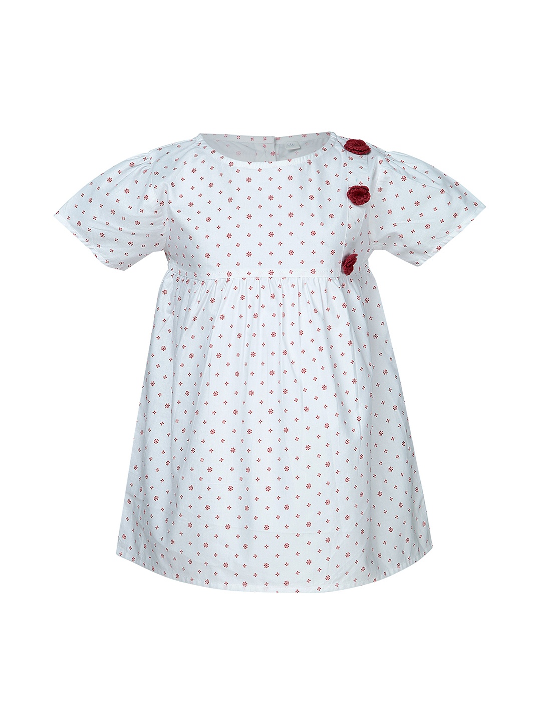 

Nino Bambino Girls Red & White Printed Gathered Pure Cotton Top