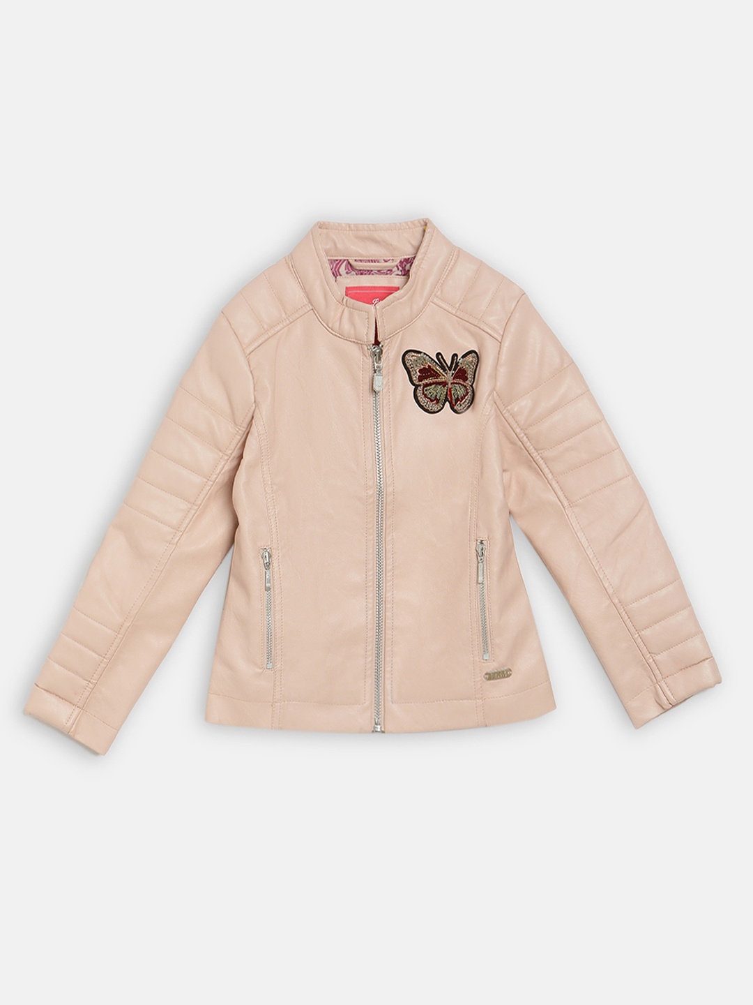 

Blue Giraffe Girls Pink Solid Leather Jacket