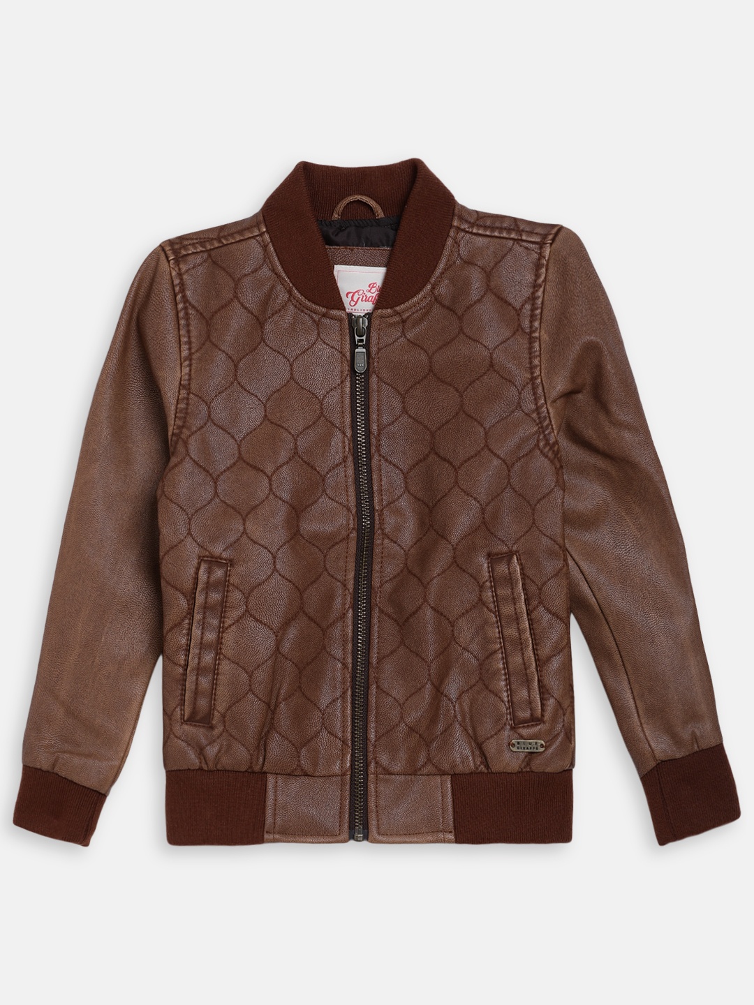 

Blue Giraffe Girls Brown Printed Bomber Jacket