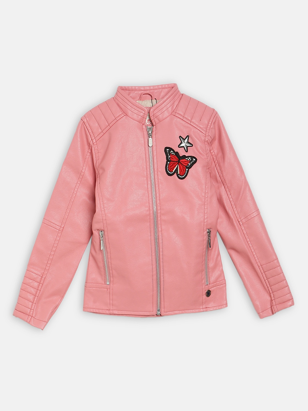 

Blue Giraffe Girls Pink Solid Biker Jacket
