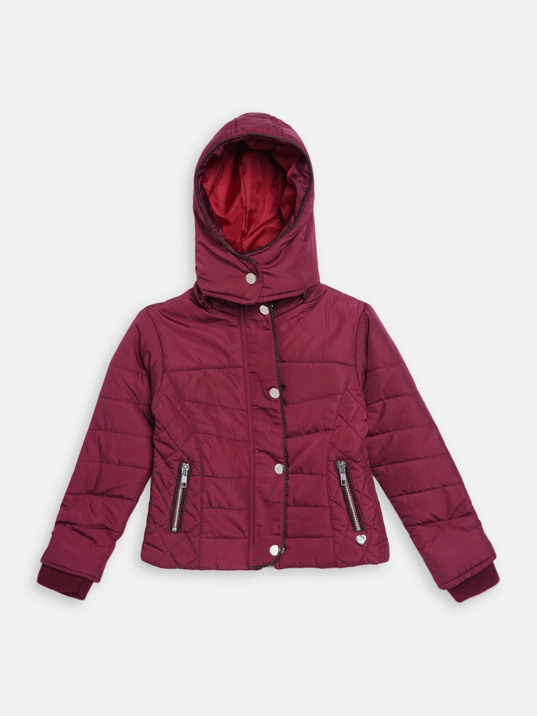 

Blue Giraffe Girls Maroon Solid Padded Jacket