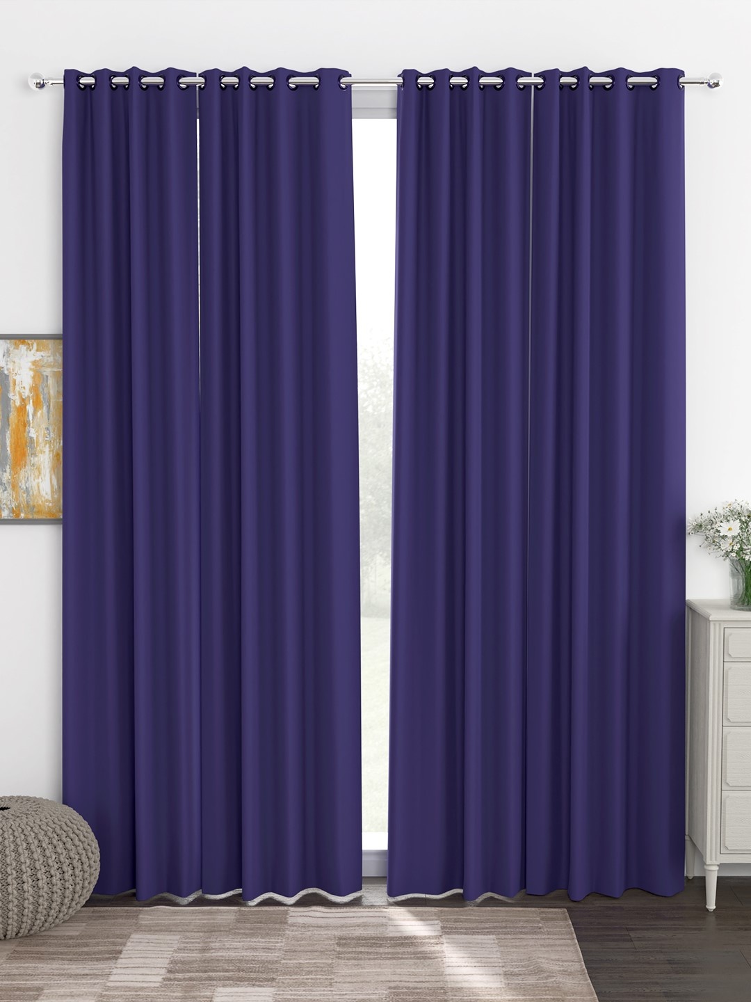 Story@Home Faux Silk Solid 300GSM Violet Room Darkening Blackout Door Curtain - Set of 4