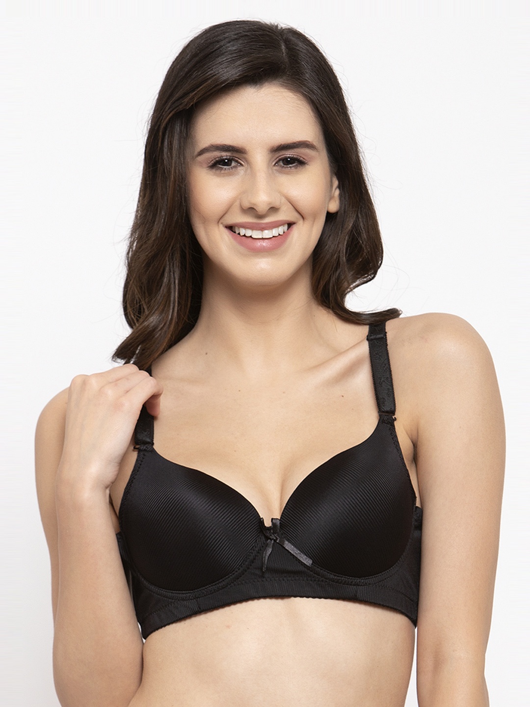 

Quttos Black Self Design Underwired Lightly Padded T-shirt Bra QT-BR-4001