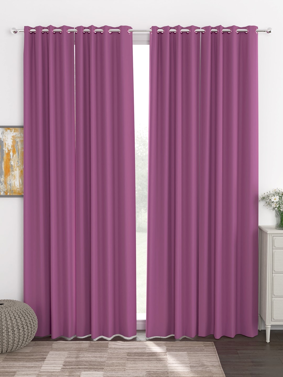 

Story@Home Faux Silk Solid 300GSM Lavender Room Darkening Blackout Door Curtain - Set of 4