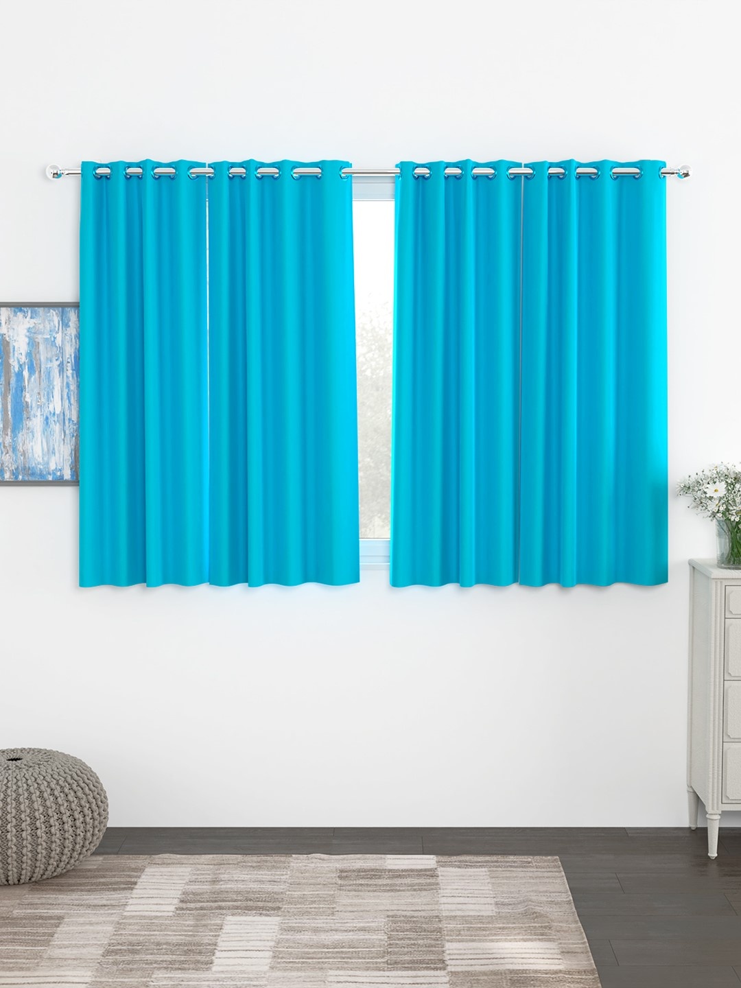 

Story@Home Faux Silk Solid Solid 300GSM Ocean Blue Room Darkening Blackout Window Curtain - Set Of 4