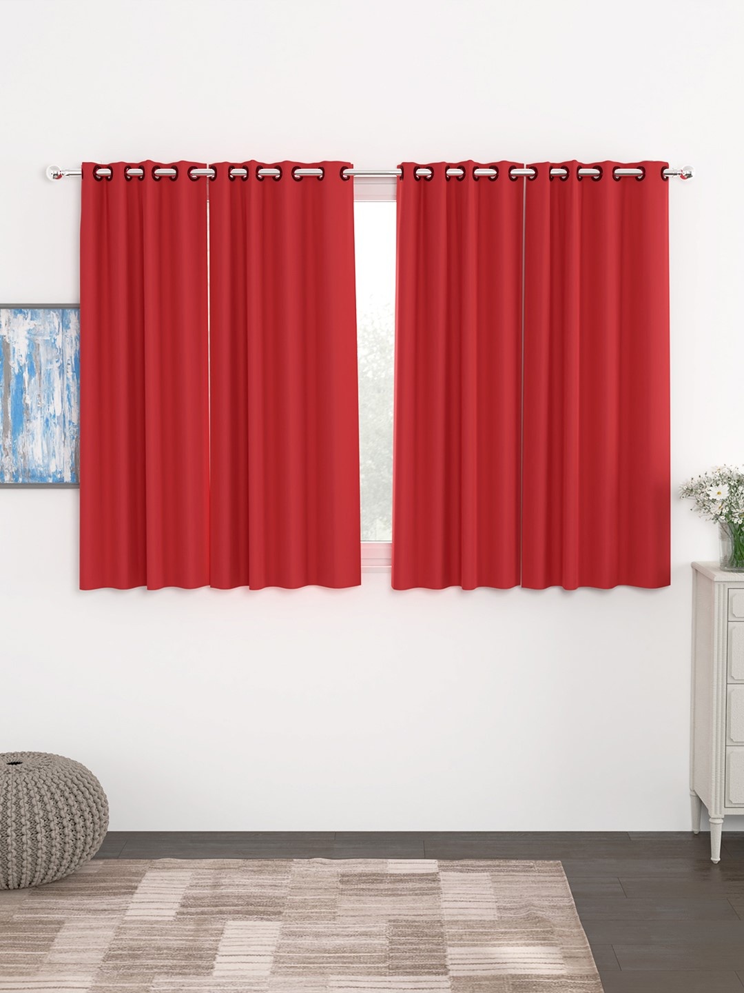 

Story@Home Faux Silk Solid Solid 300GSM Red Room Darkening Blackout Window Curtain - Set Of 4