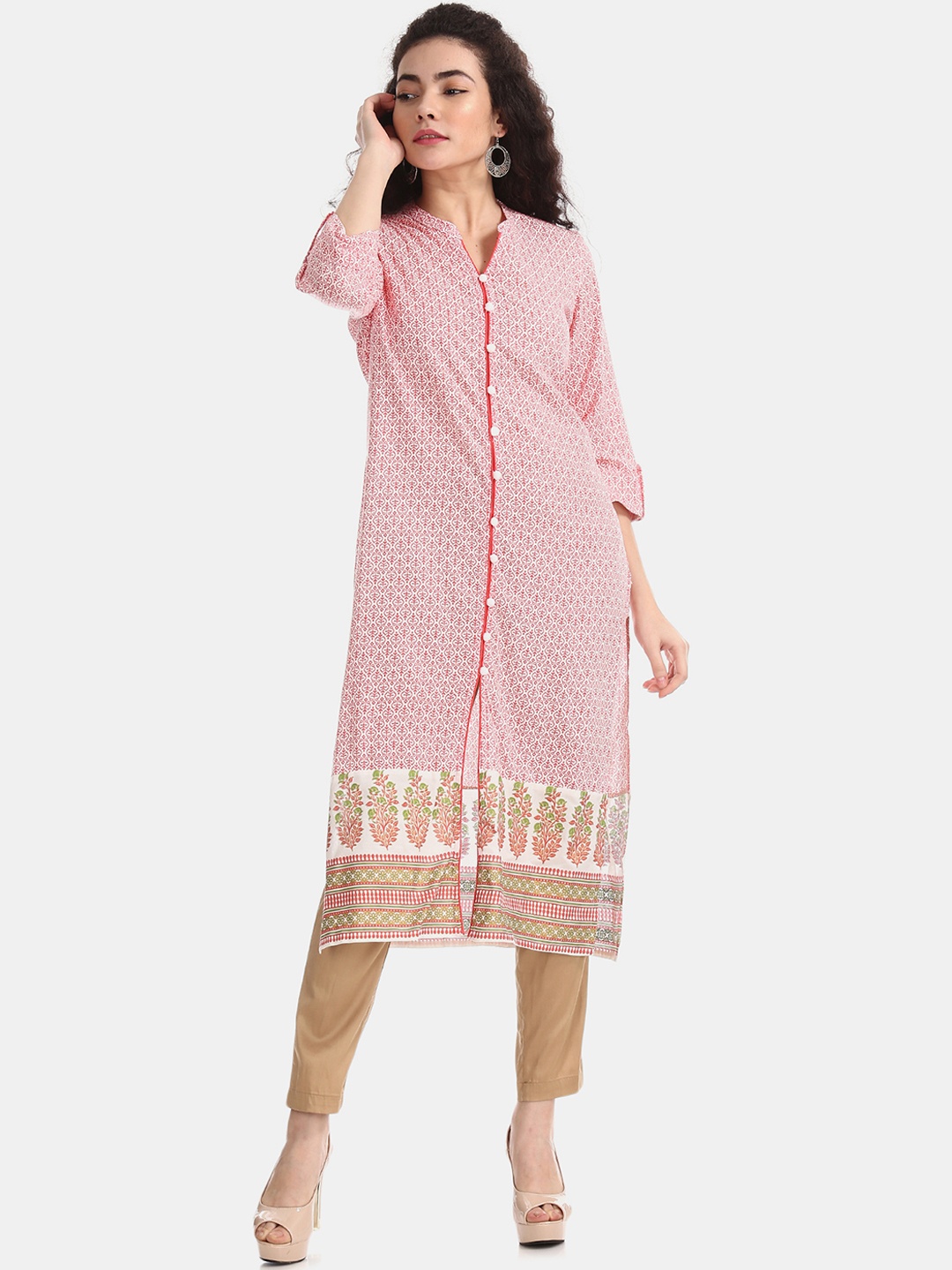 

Karigari Women Red & White Printed Straight Kurta
