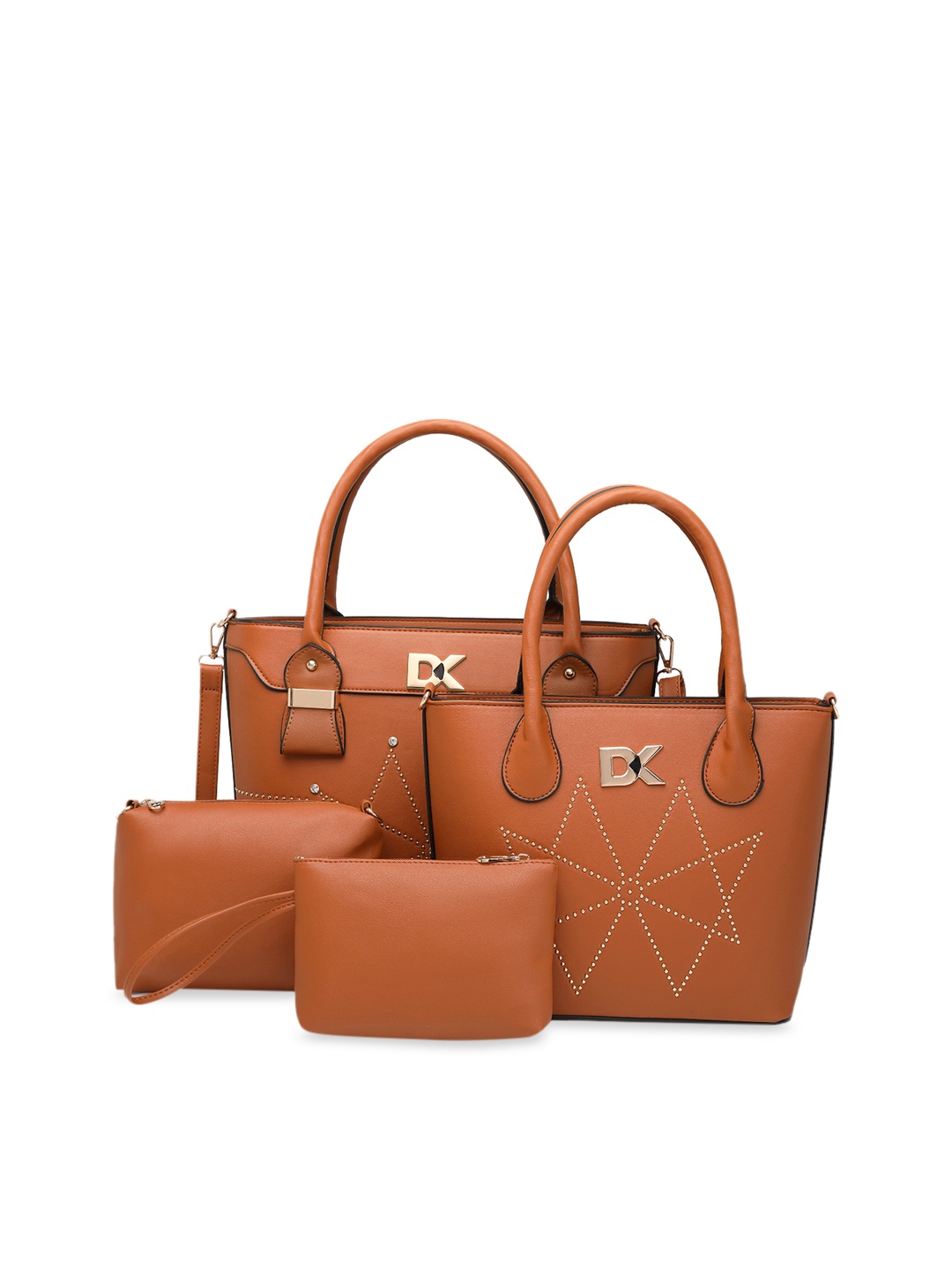 

Diana Korr Set of 2 Tan Brown Embellished Handheld & 1 Tan Brown Solid Sling Bag