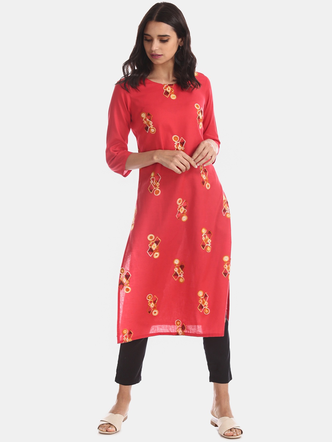 

Karigari Women Red Embroidered Straight Kurta