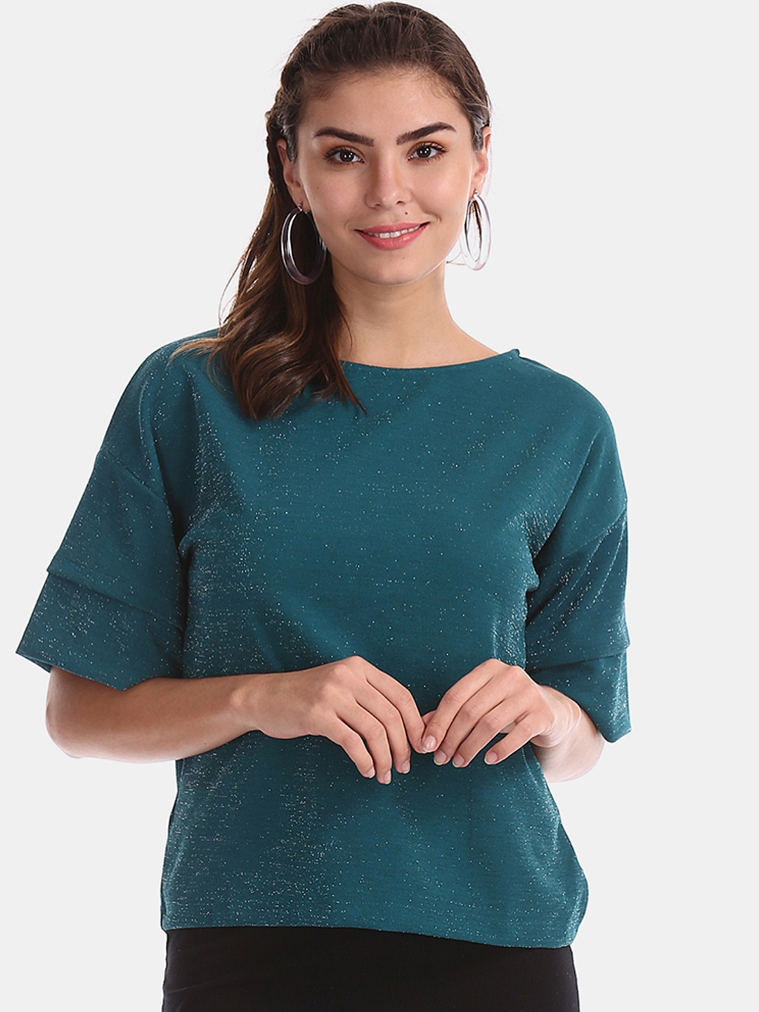 

Cherokee Women Teal Self Design Top