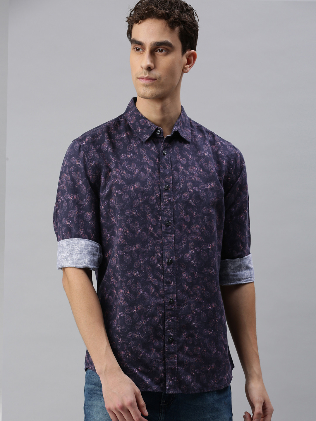 

Jack & Jones Men Navy Blue & Purple Slim Fit Printed Casual Shirt