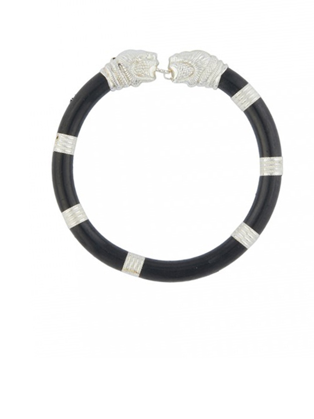 

ahilya 92.5 Sterling Silver Black Handcrafted Lion Kada Bangle