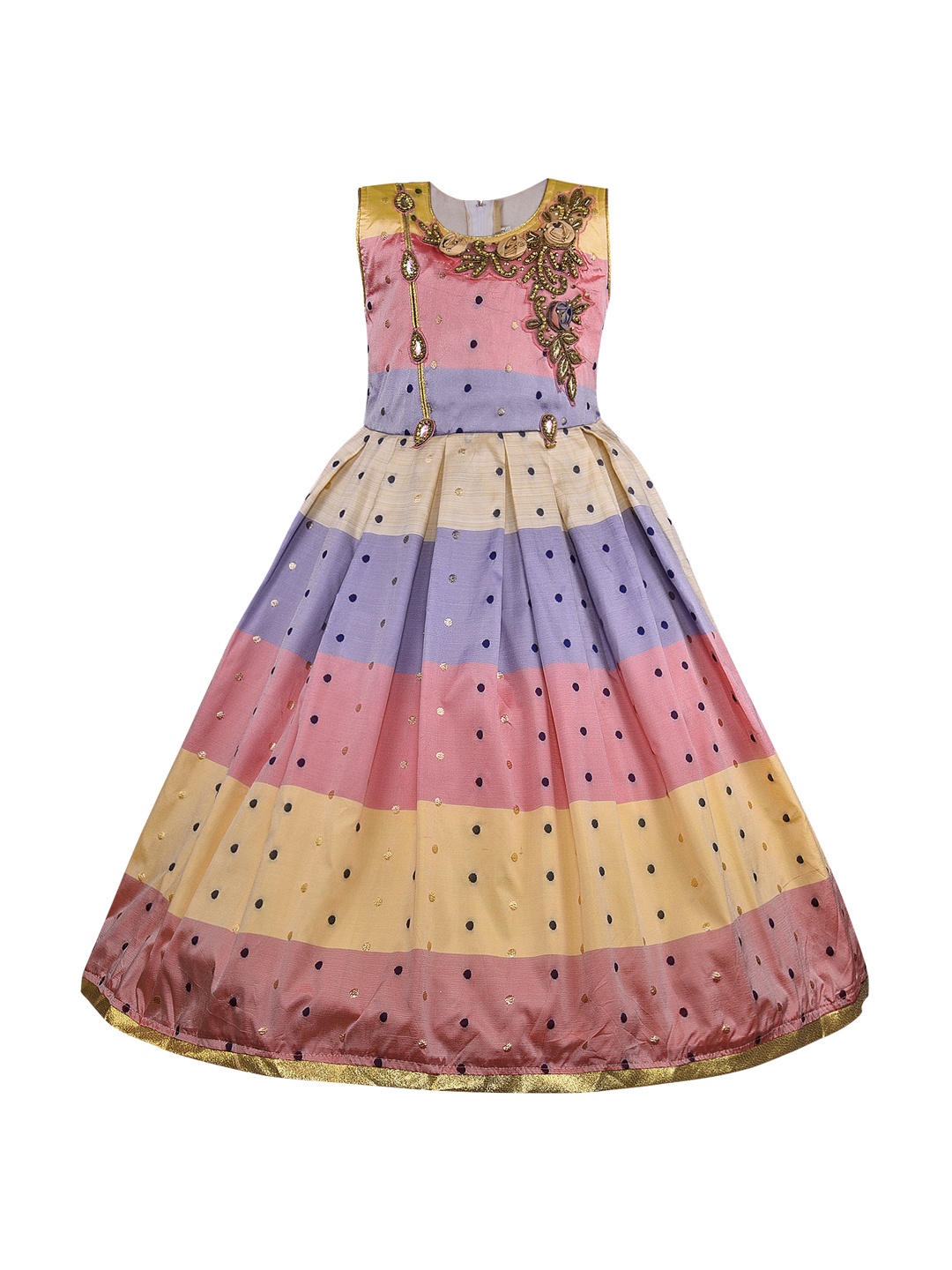 

Wish Karo Girls Pink & Beige Silk Satin Finish Striped Maxi Dress
