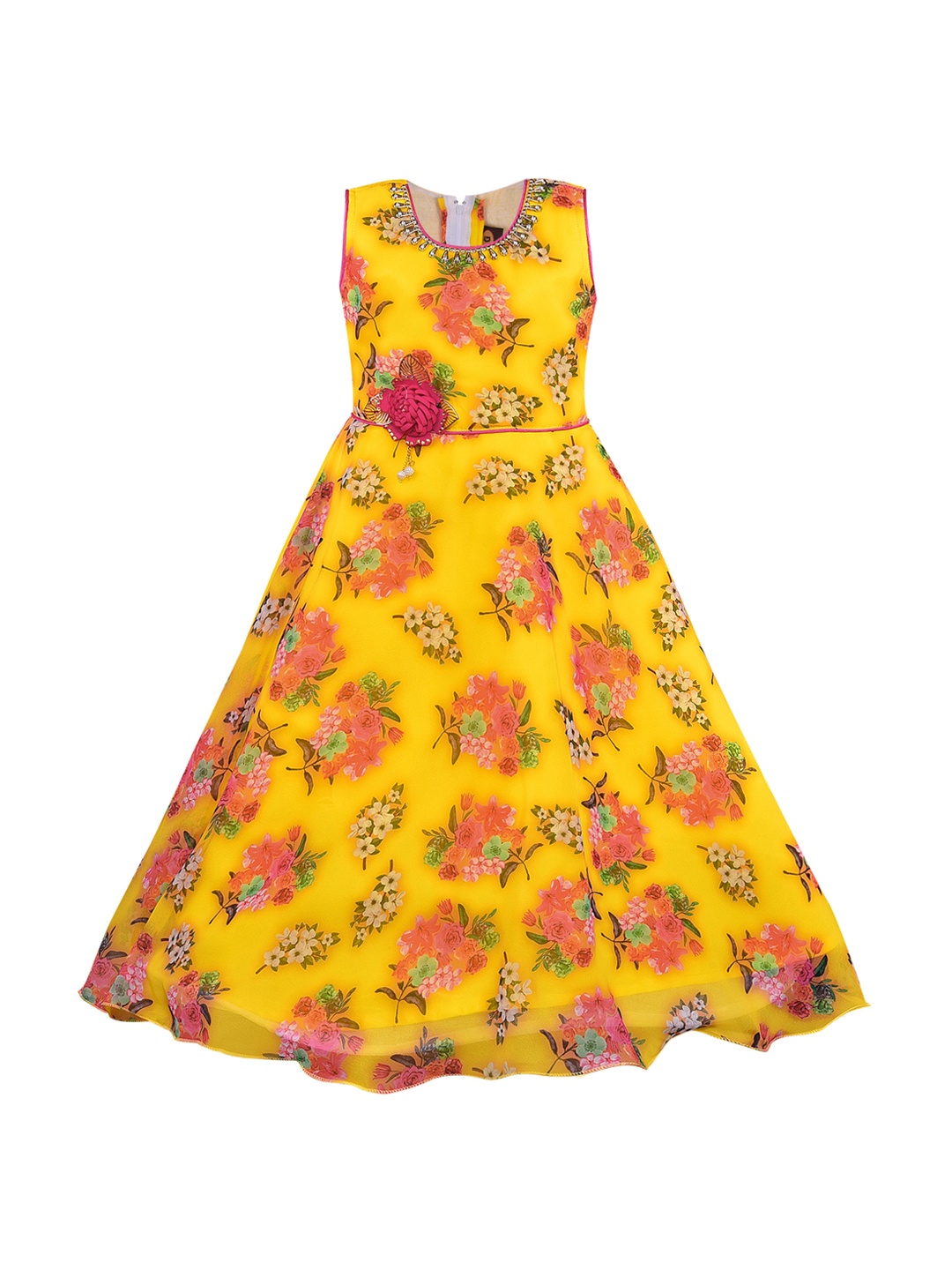 

Wish Karo Girls Yellow & Orange Floral Print Maxi Dress