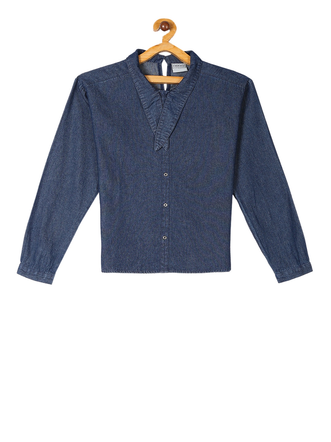 

Cherokee Girls Navy Blue Solid Shirt Style Pure Cotton Top