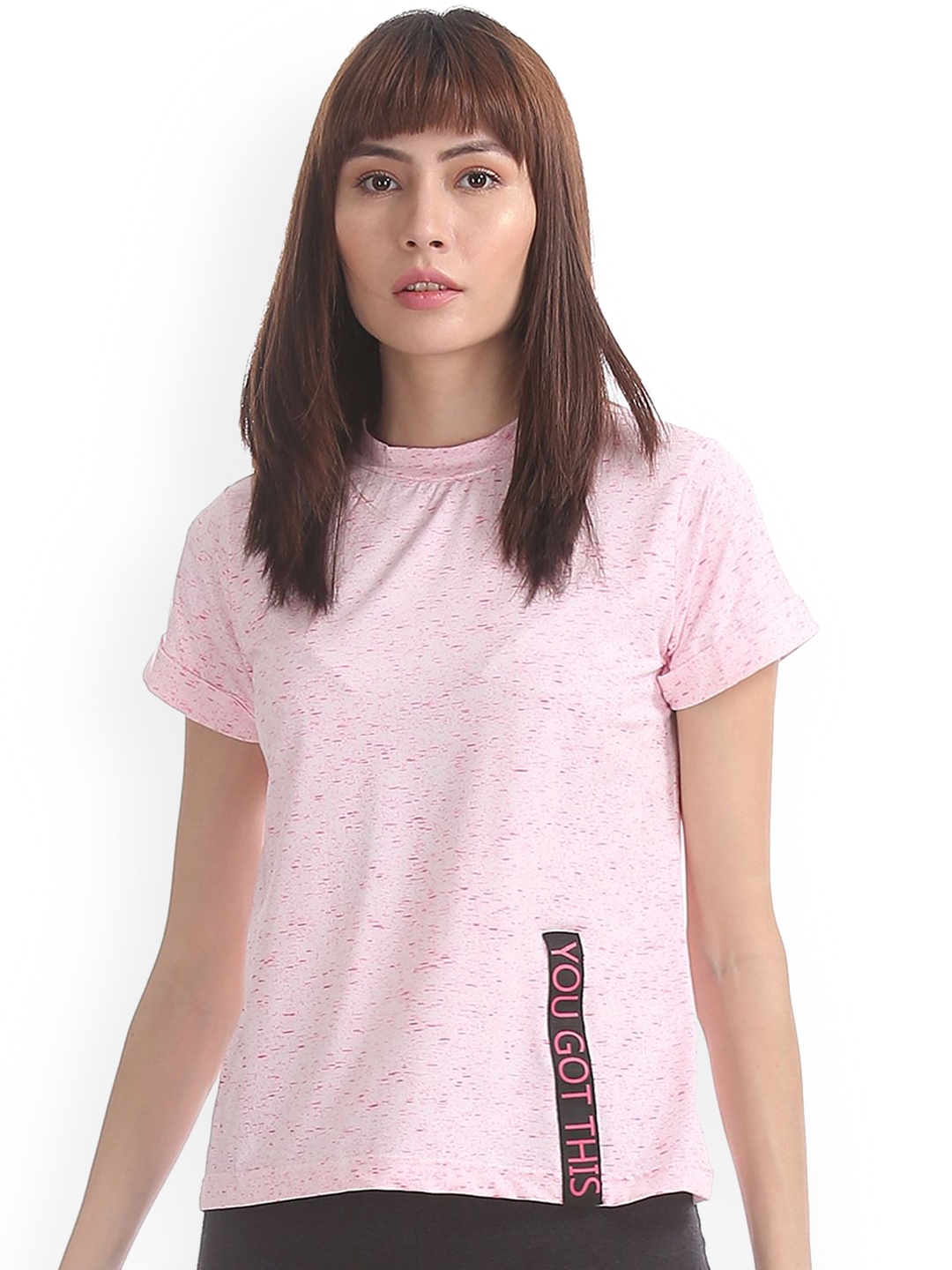 

Sugr Women Pink Self Design Round Neck T-shirt