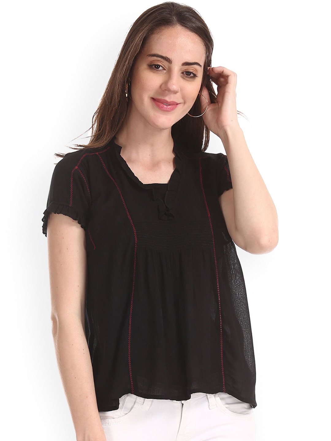 

Sugr Women Black Solid A-Line Top