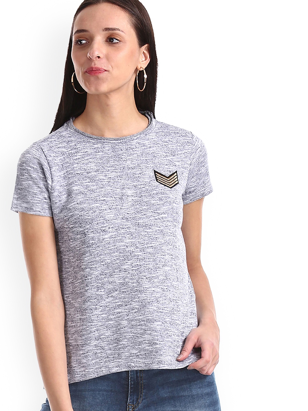 

Sugr Women Grey Printed A-Line Pure Cotton Top