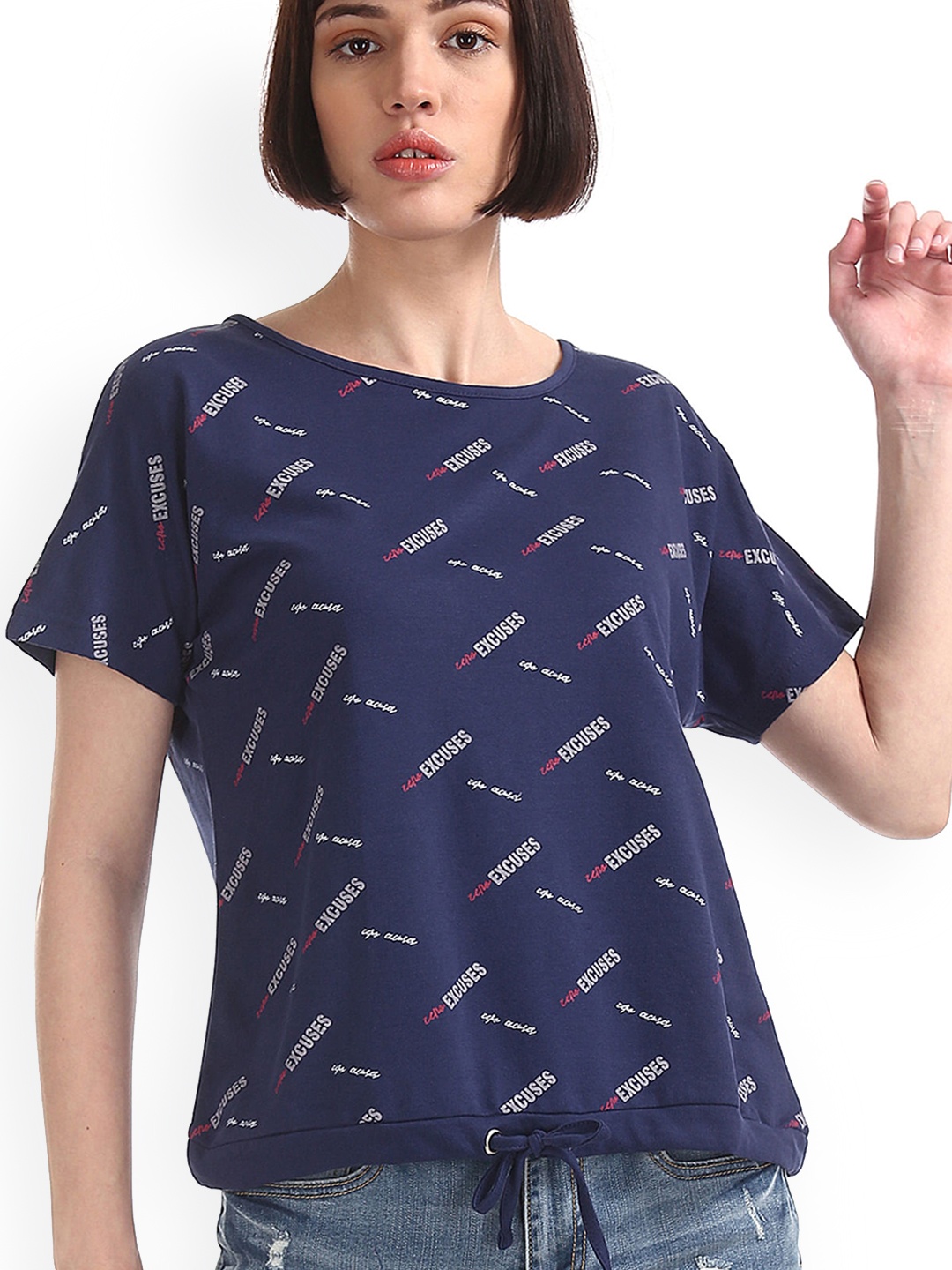 

Sugr Women Blue Printed Pure Cotton Top
