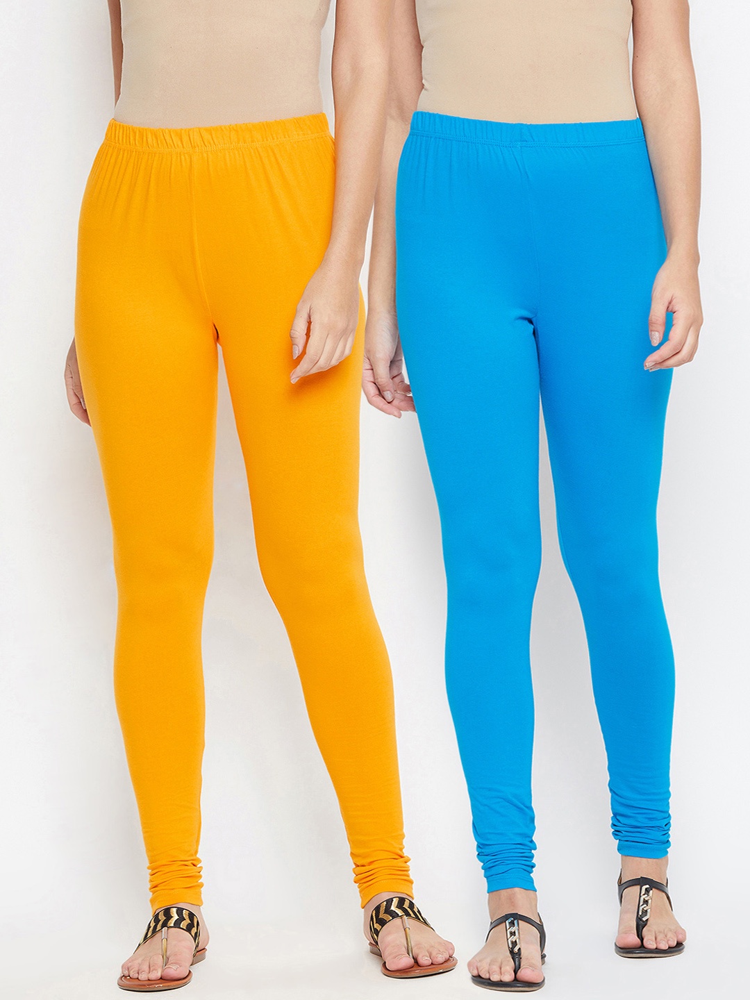 

Bitterlime Women Pack Of 2 Solid Churidar-Length Leggings, Yellow