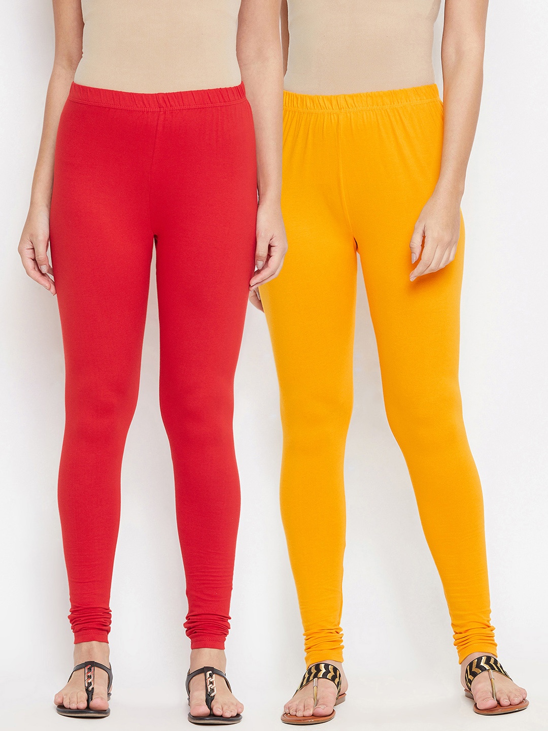 

Bitterlime Women Pack Of 2 Solid Churidar-Length Leggings, Red