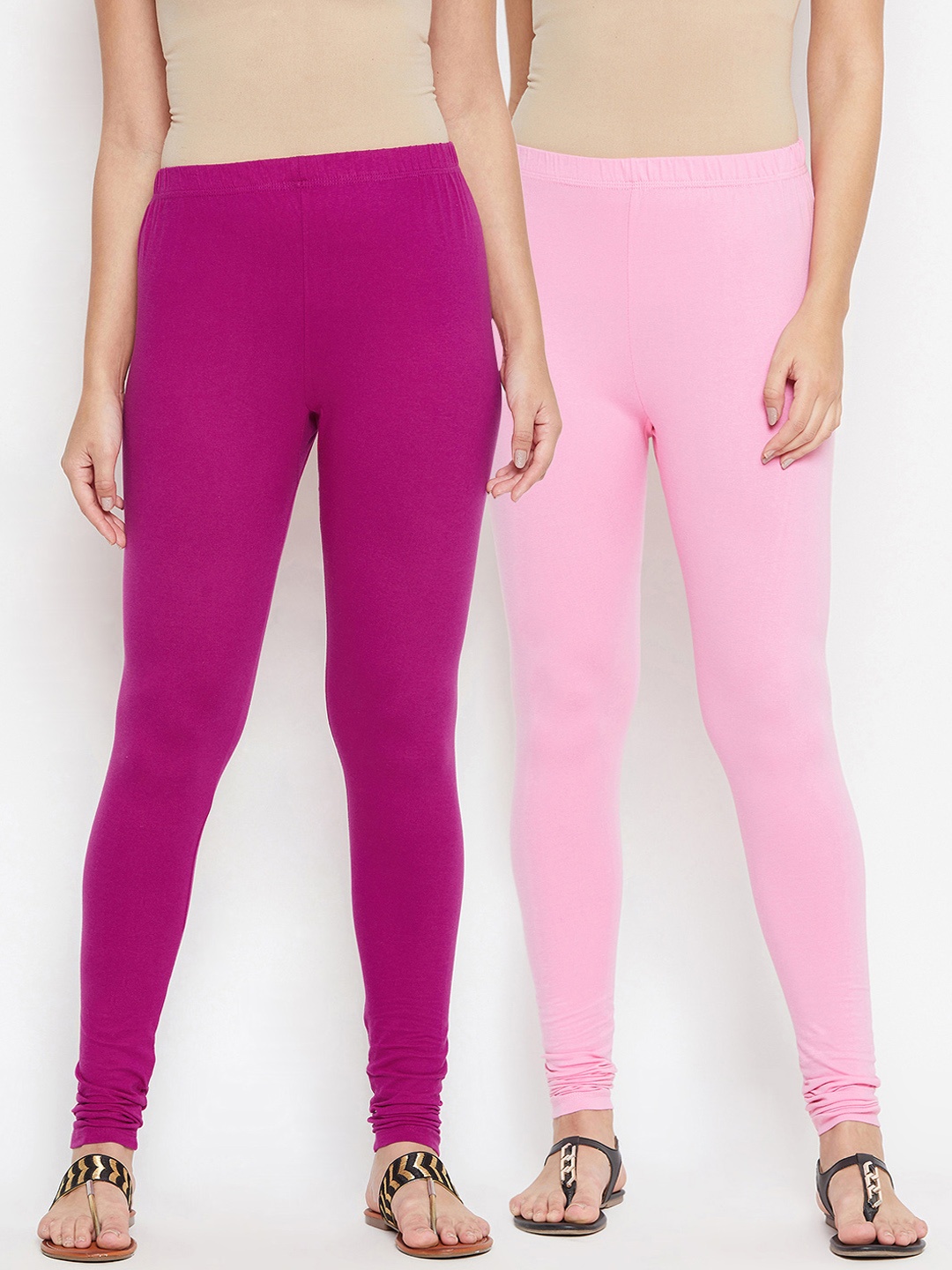 

Bitterlime Women Pack of 2 Solid Churidar Leggings, Magenta