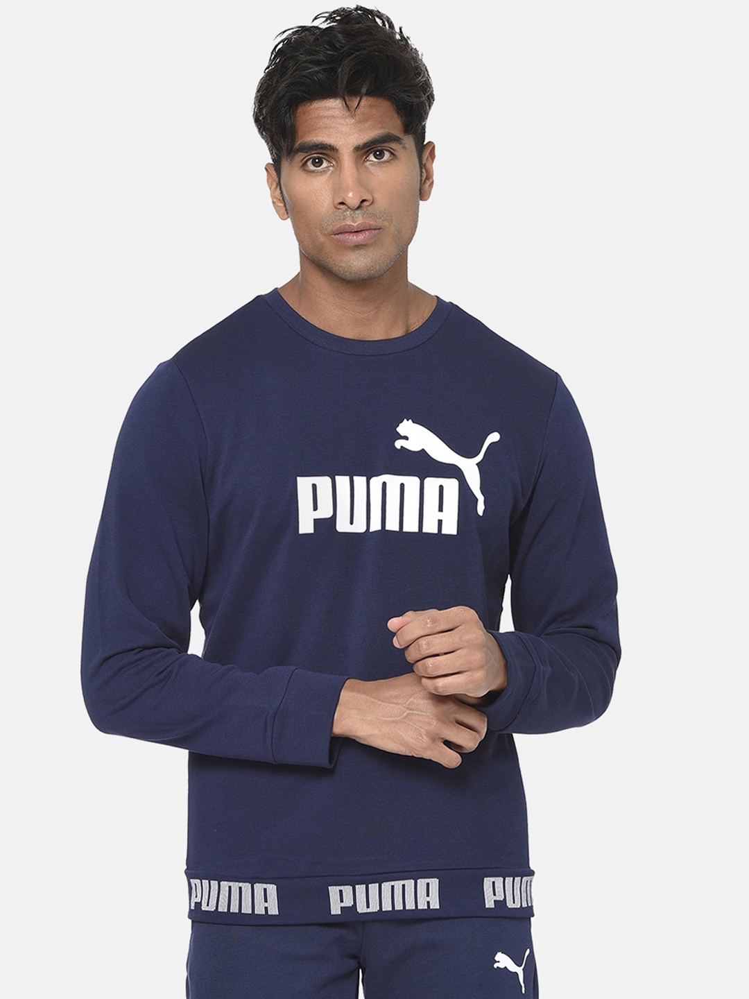 

Puma Men Navy Blue Printed Pullover Amplified Crew Sweat Sweater