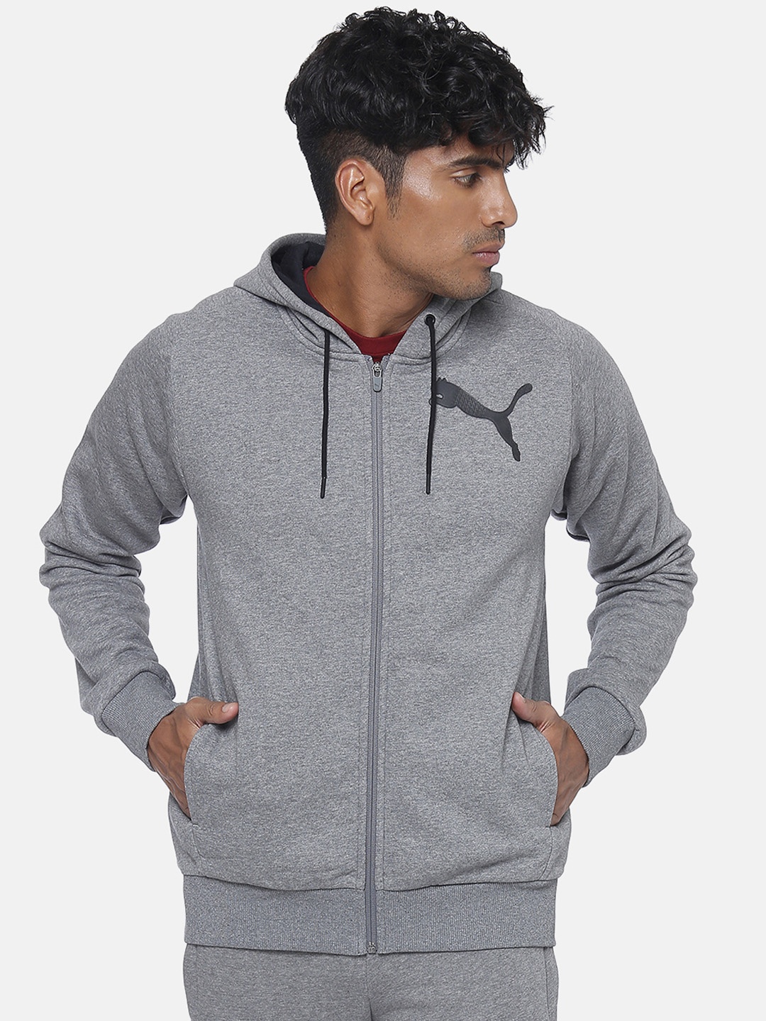 

Puma Men Grey Solid Active KA FZ Hooded Sporty Track Jacket