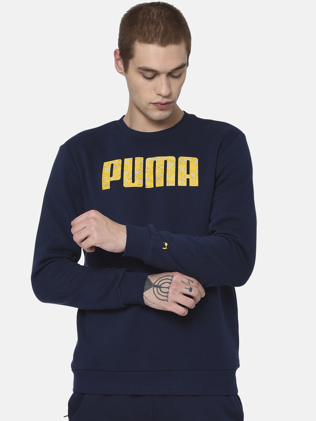 

Puma Men Navy Blue Graphic Crew IX Pullover