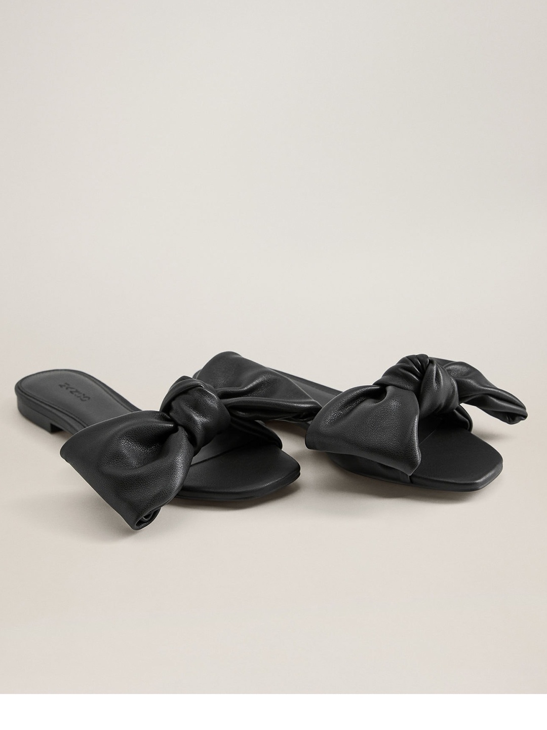 

MANGO Women Black Bow-Detail Open Toe Flats