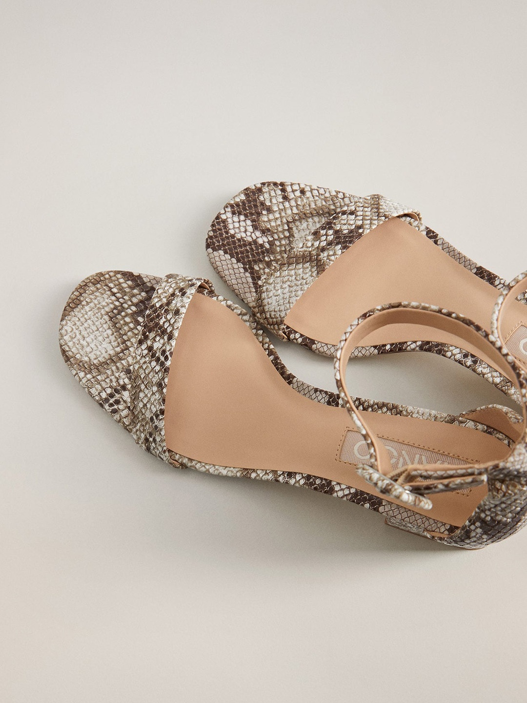 

MANGO Women Brown & White Snakeskin Textured Block Heels