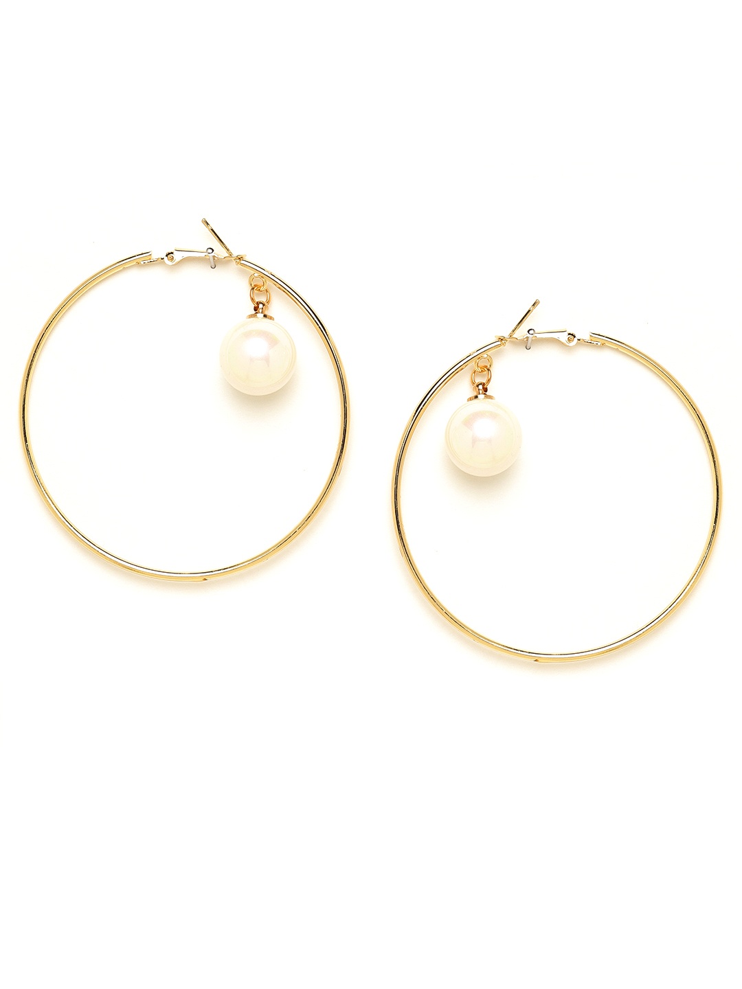 

20Dresses Gold-Toned & White Beaded Circular Hoop Earrings