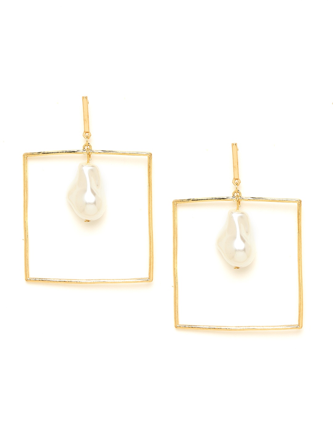 

20Dresses Gold-Toned & White Beaded Geometric Drop Earrings