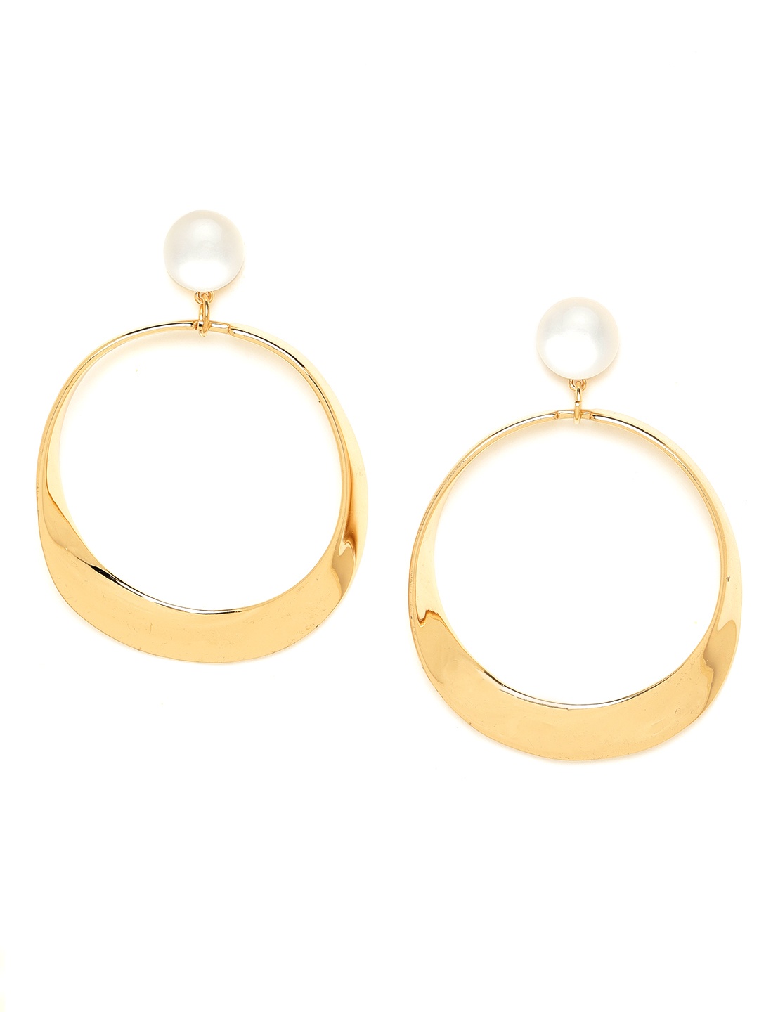 

20Dresses Gold-Toned & White Beaded Circular Drop Earrings