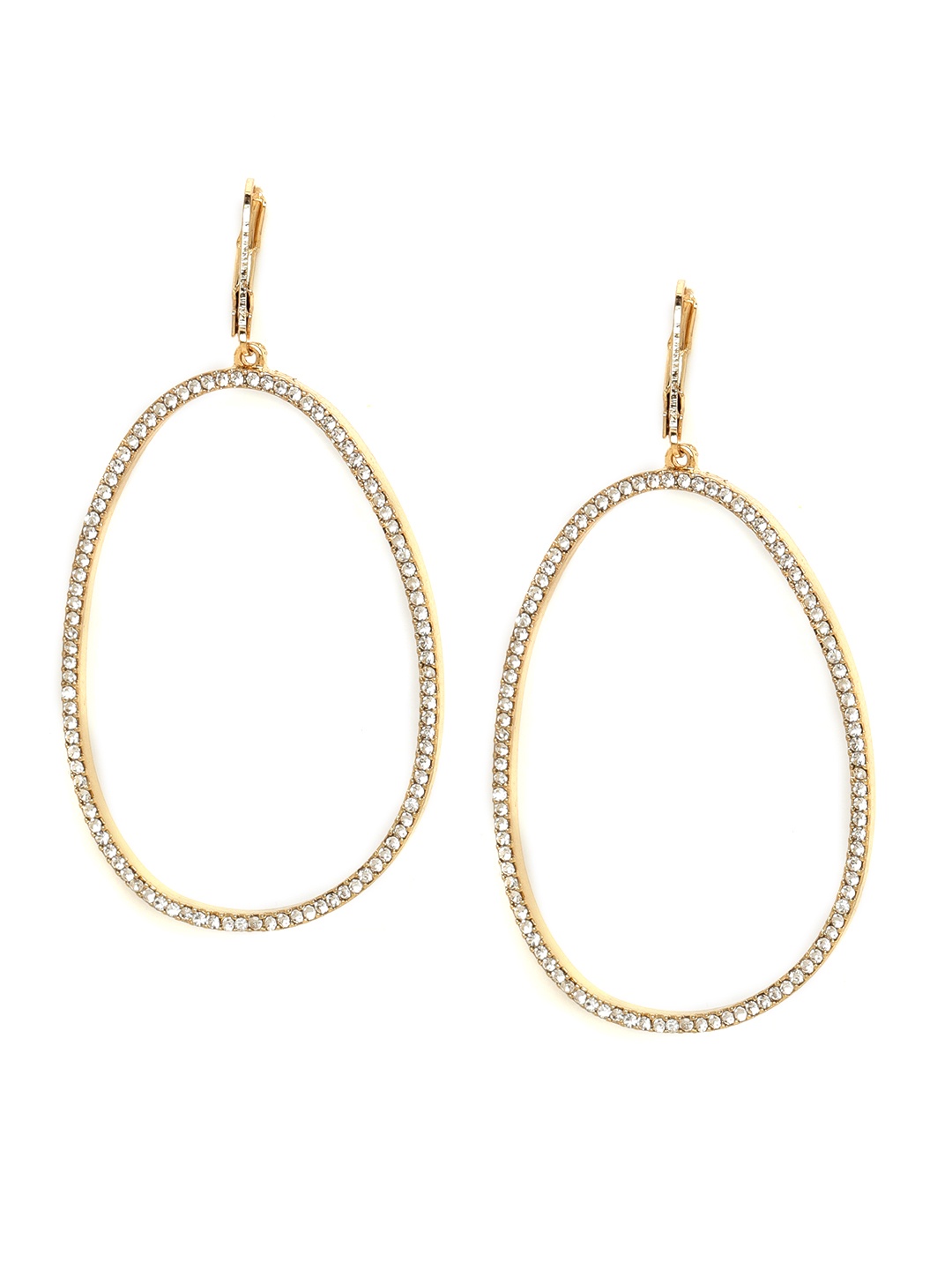 

20Dresses Gold-Toned Zircon Studded Oval Drop Earrings