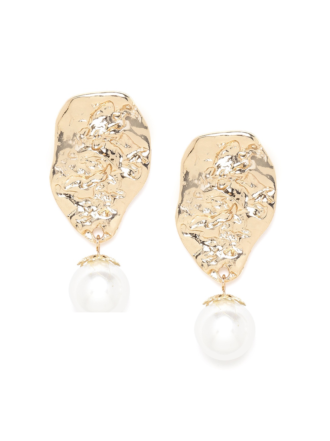 

20Dresses Gold-Toned & White Textured Beaded Contemporary Drop Earrings