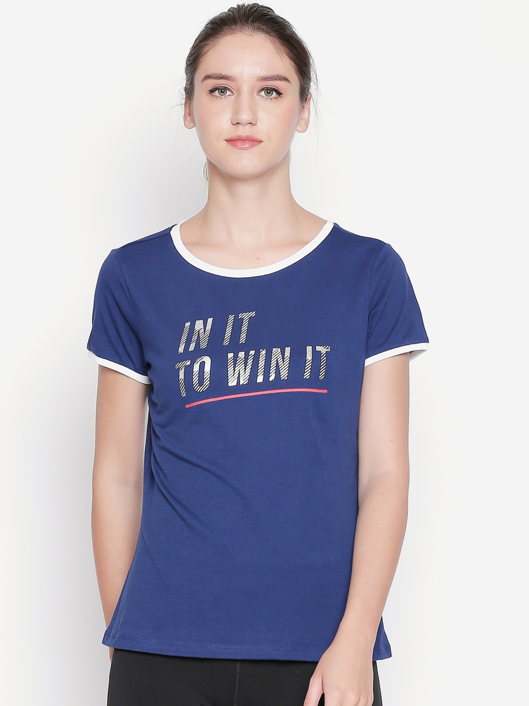 

Ajile by Pantaloons Women Navy Blue Printed Round Neck Pure Cotton T-shirt