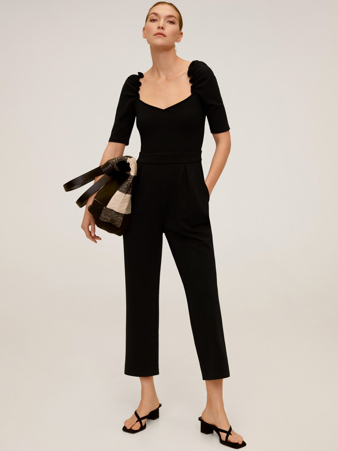 

MANGO Women Black Solid Basic Jumpsuit