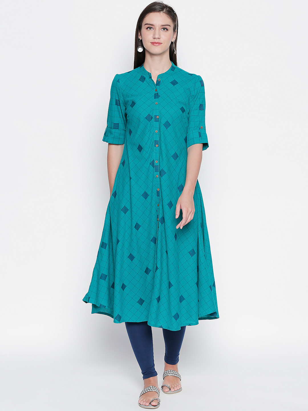 

RANGMANCH BY PANTALOONS Women Blue Checked A-Line Kurta