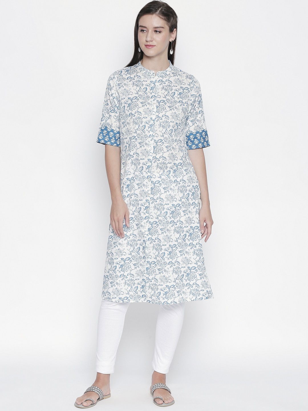 

RANGMANCH BY PANTALOONS Women Blue & White Printed Straight Kurta