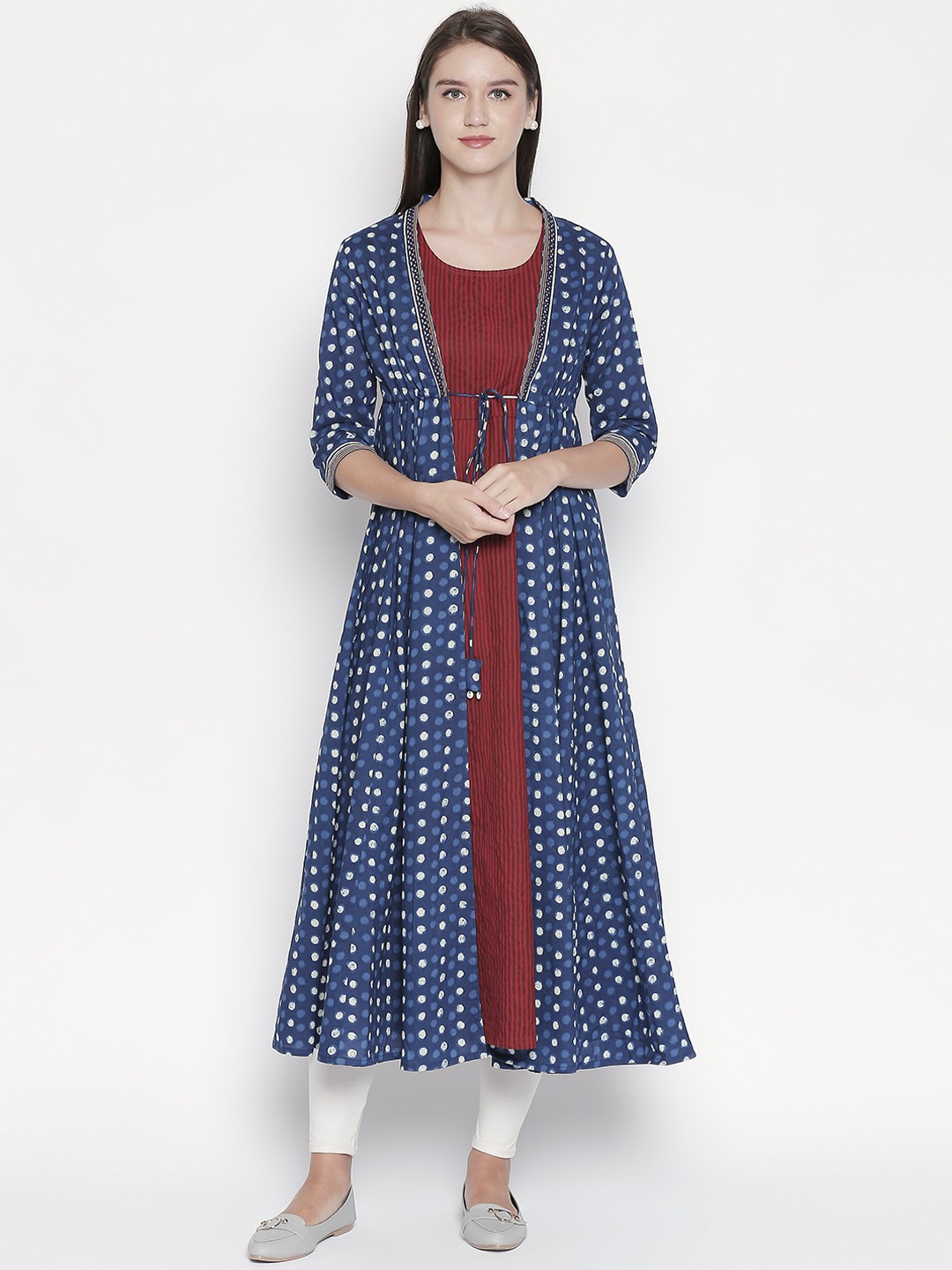 

RANGMANCH BY PANTALOONS Women Blue & Maroon Printed Layered A-Line Kurta