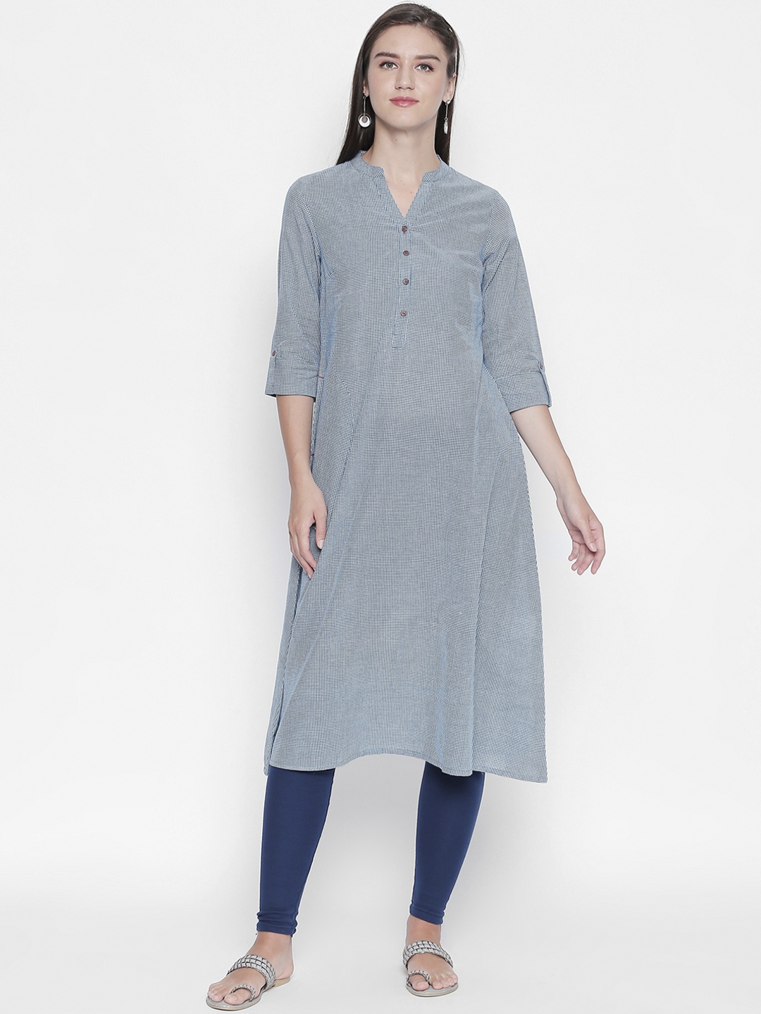 

RANGMANCH BY PANTALOONS Women Blue Checked A-Line Kurta