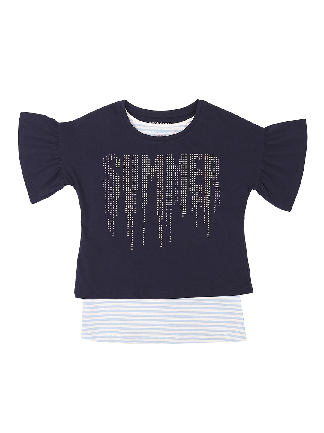 

Pantaloons Junior Girls Navy Blue Embellished Pure Cotton Top