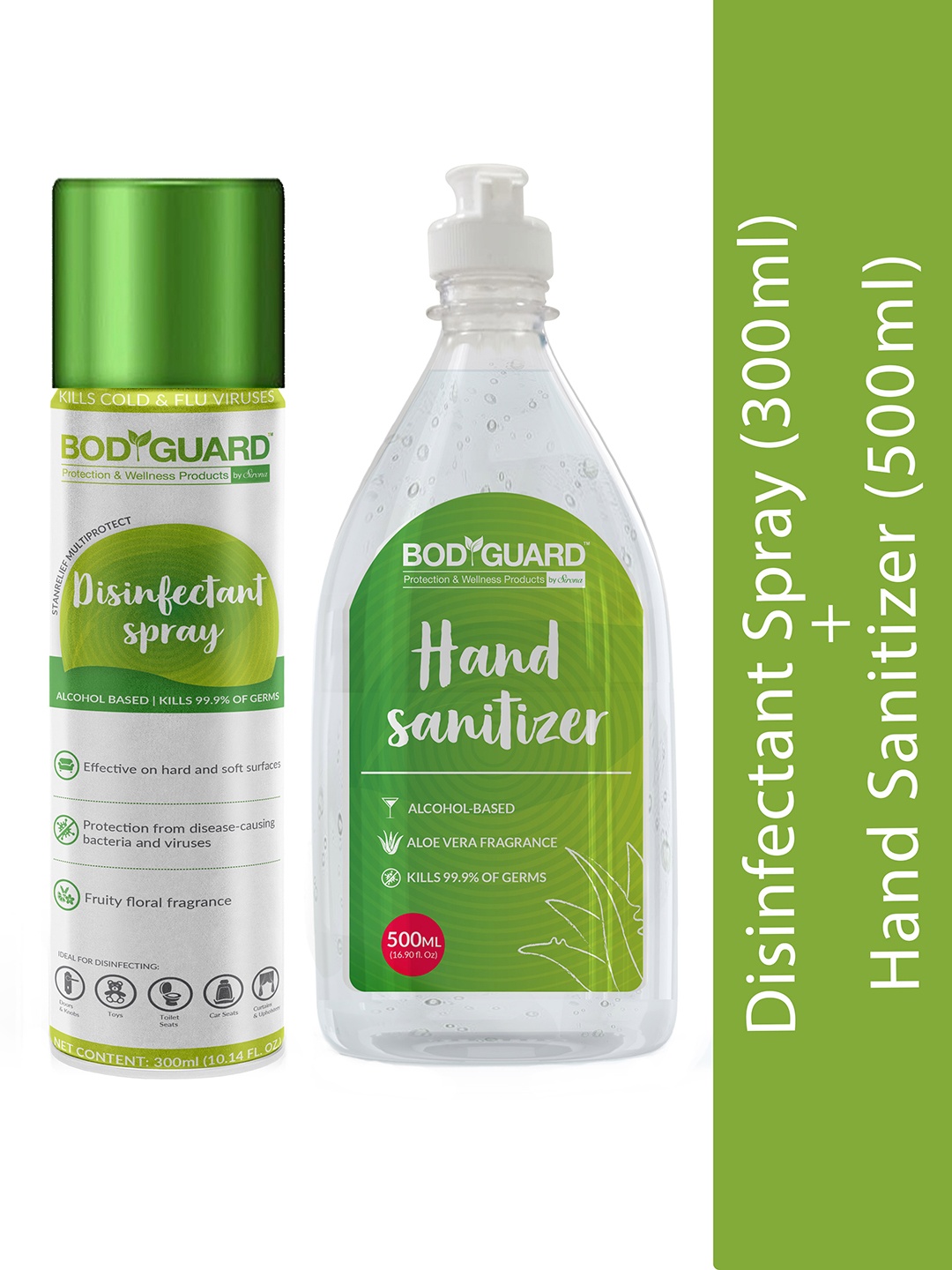 

BOD GUARD Alcohol Based Disinfectant Spray & Aloe Vera Hand Sanitizer, Green