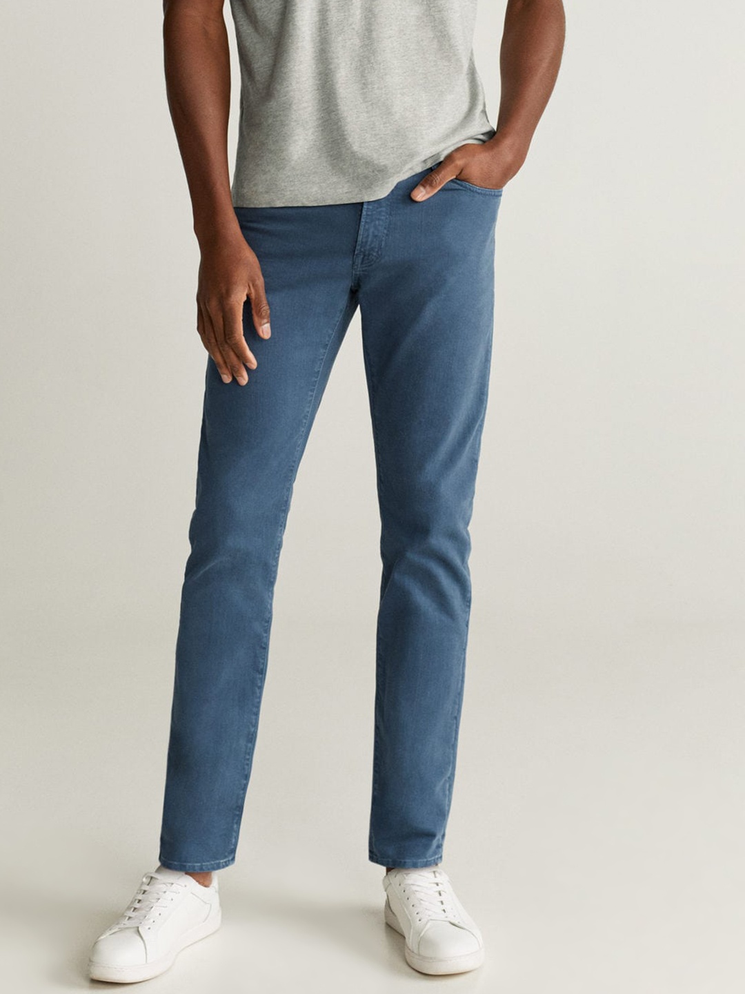 

MANGO MAN Teal Blue Alex Slim Fit Mid-Rise Clean Look Stretchable Jeans
