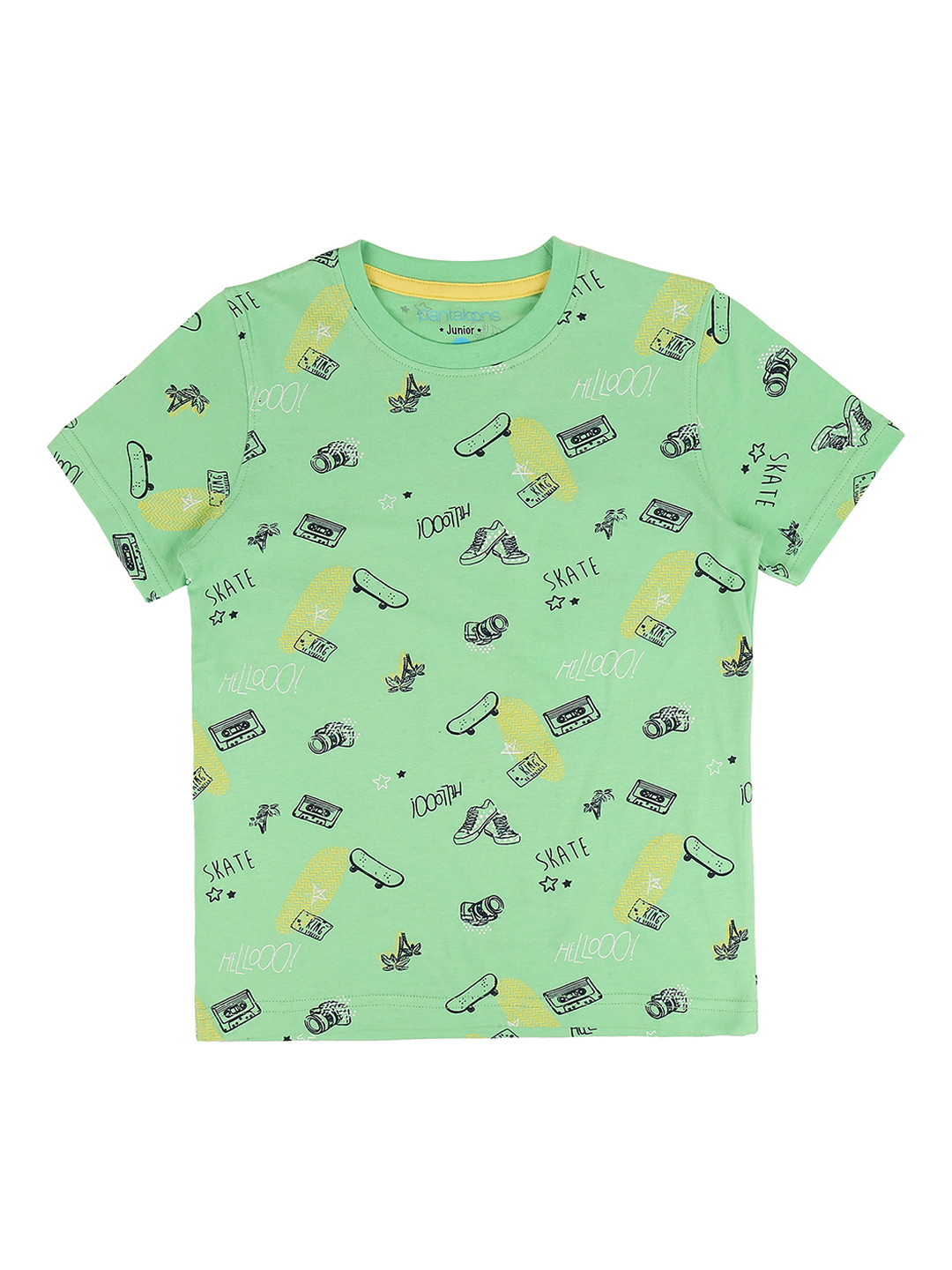 

Pantaloons Junior Boys Green Printed Round Neck Pure Cotton T-shirt