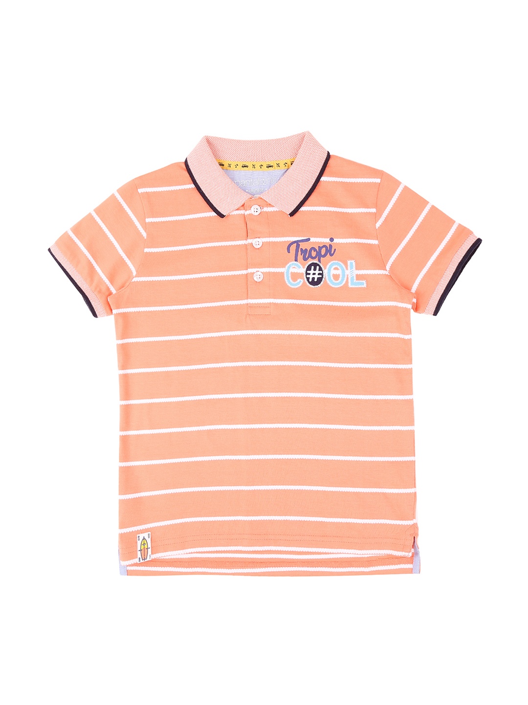 

Pantaloons Junior Boys Orange Striped Polo Collar T-shirt