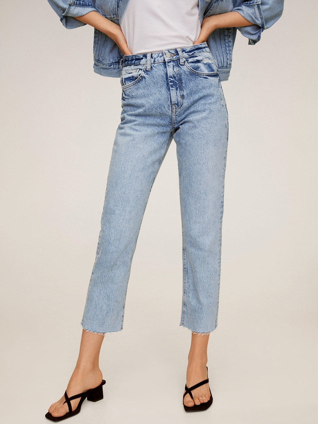 

MANGO Women Blue Straight Fit High-Rise Clean Look Stretchable Sustainable Jeans